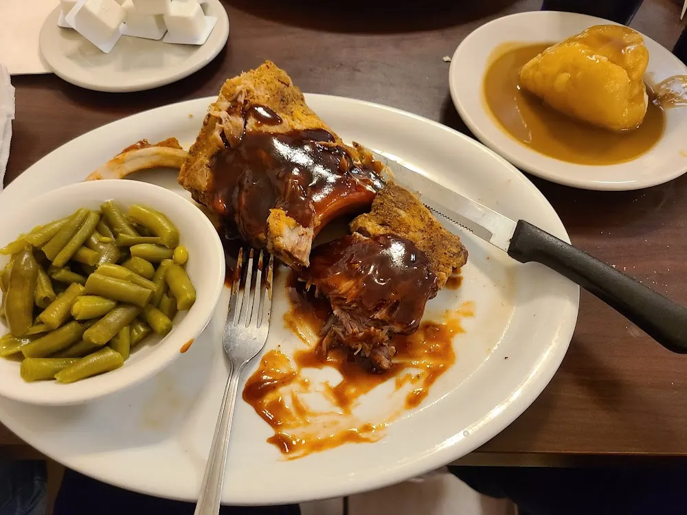 Half Slab of Ribs and Mashed Potatoes Green Beans